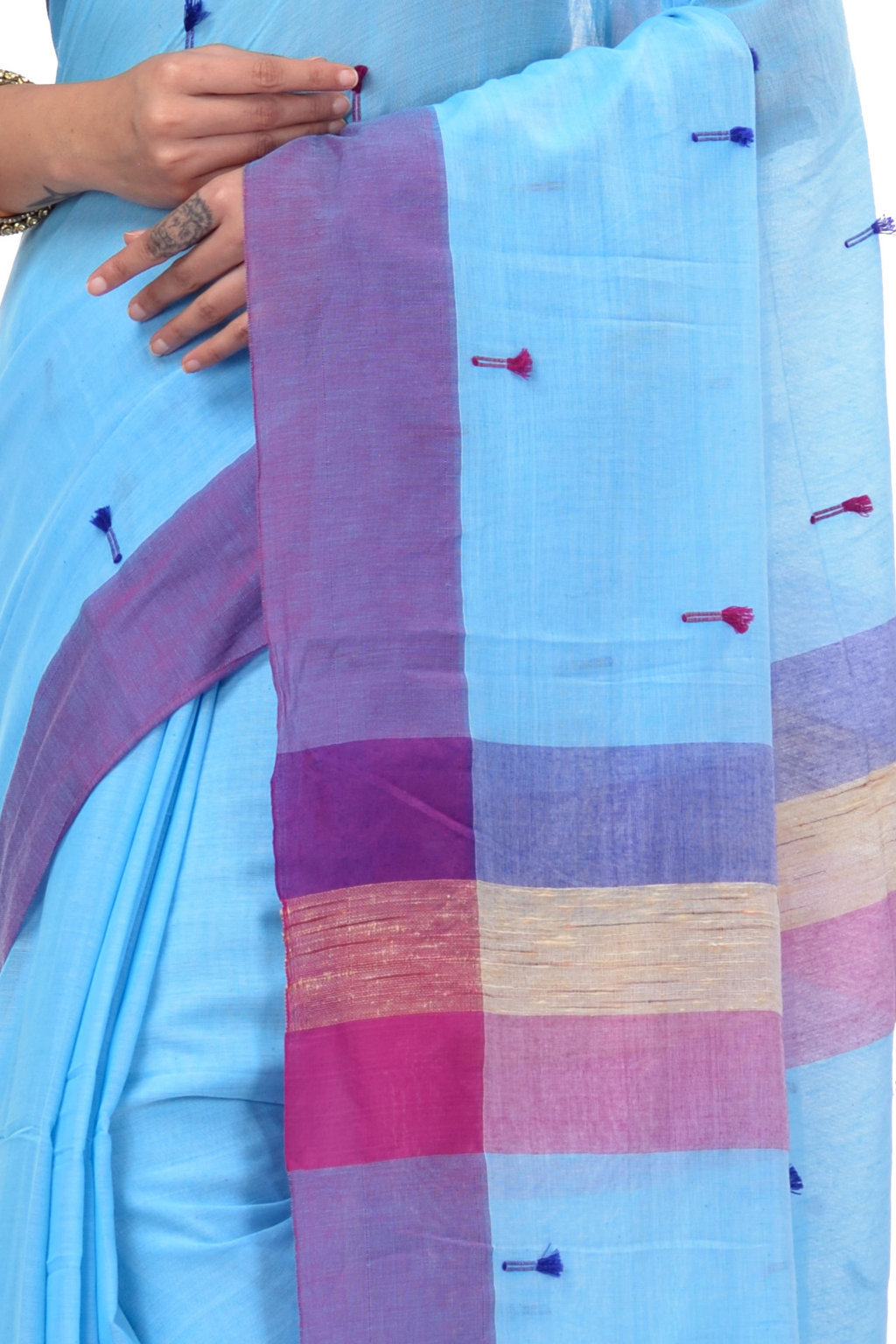 Blue Pure Cotton Clacial Desigined Hand Loom Saree (752)